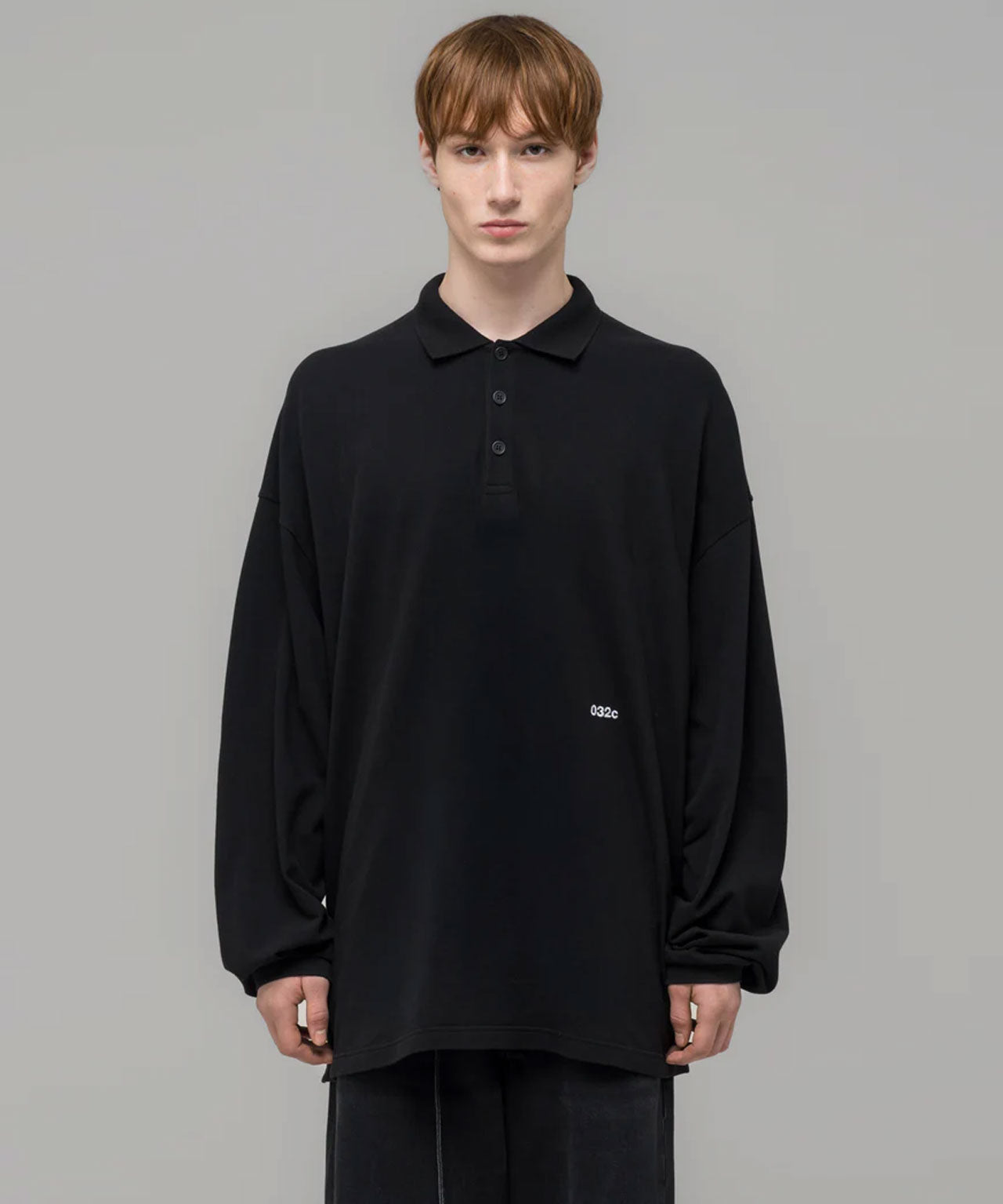 032C Schwarzes, oversized Longsleeve mit Polokragen