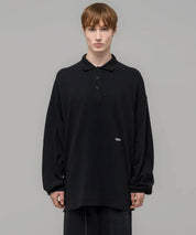 032C Schwarzes, oversized Longsleeve mit Polokragen