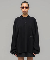 032C Schwarzes, oversized Longsleeve mit Polokragen