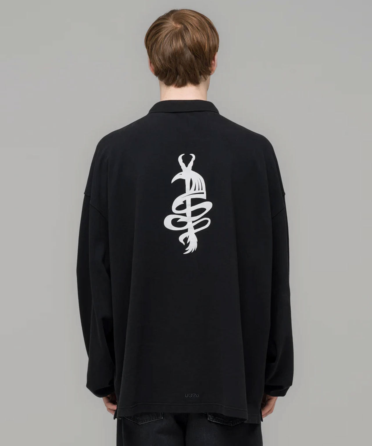 032C Schwarzes, oversized Longsleeve mit Polokragen