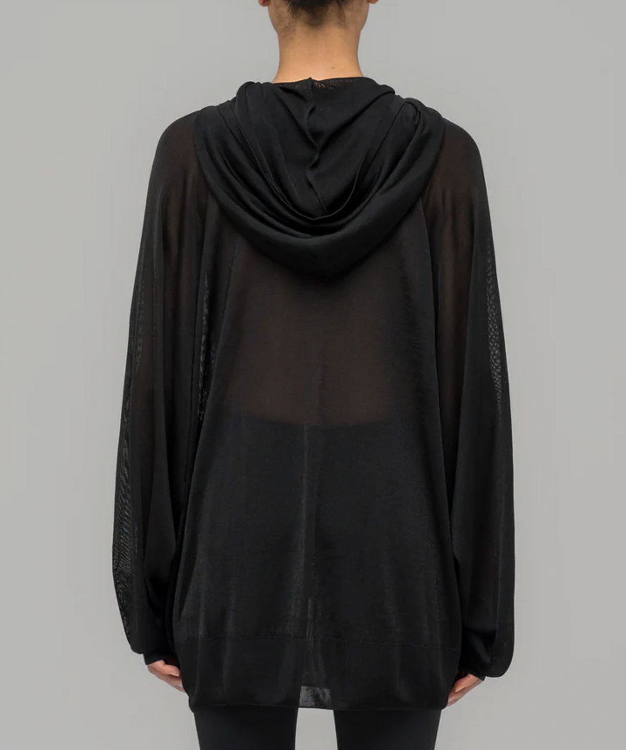 032c Schwarzer, transparenter Strickhoodie