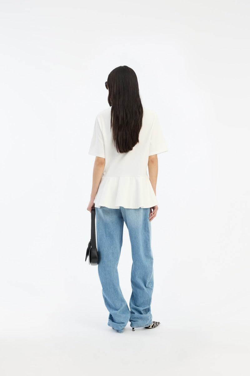 ROTATE Weißes, oversized T-Shirt mit Peplum