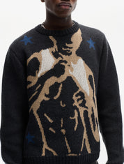 Carne Bollente Intarsienpullover Dunkelgrau – Modelansicht