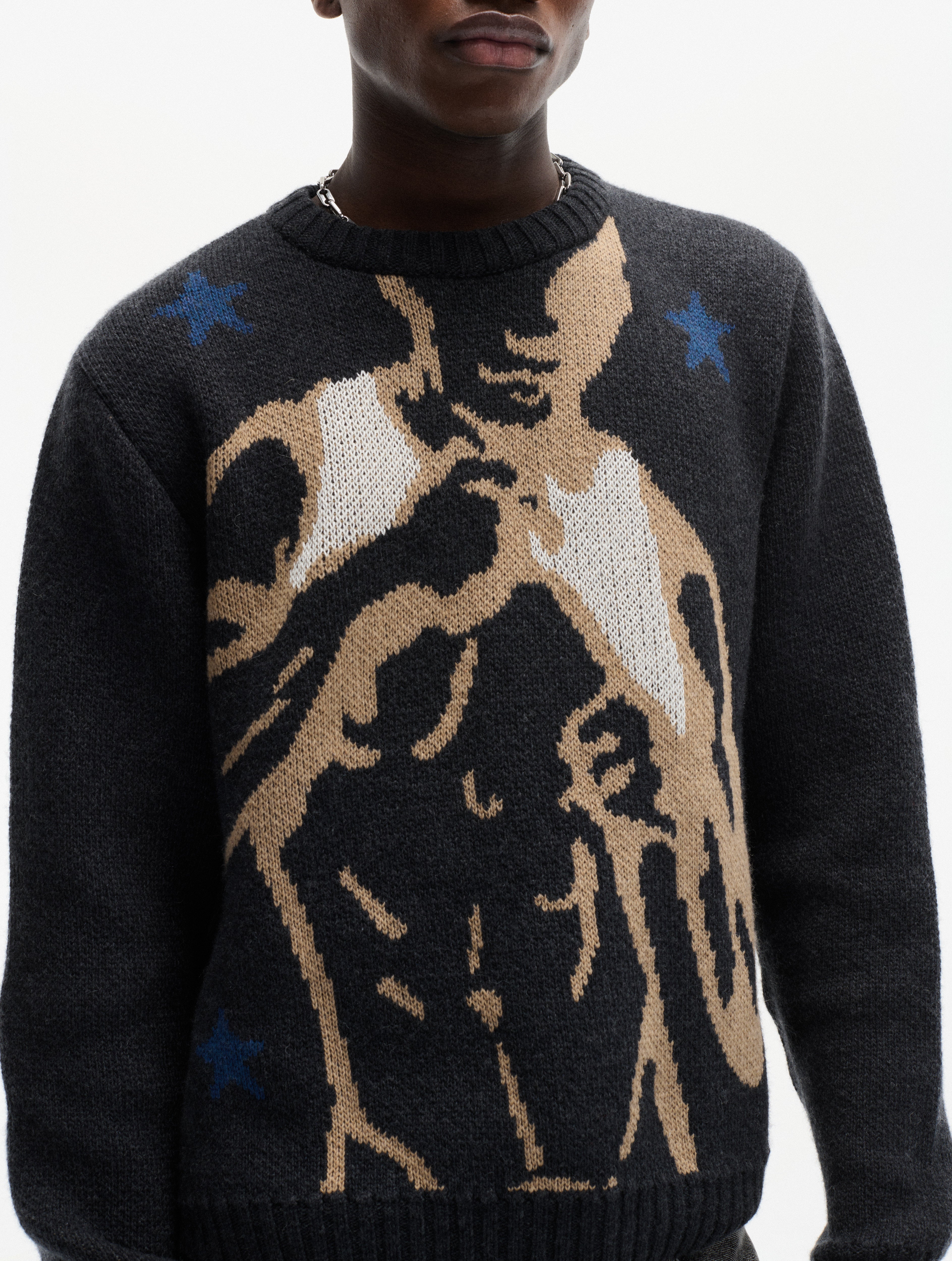 Carne Bollente Intarsienpullover Dunkelgrau – Modelansicht
