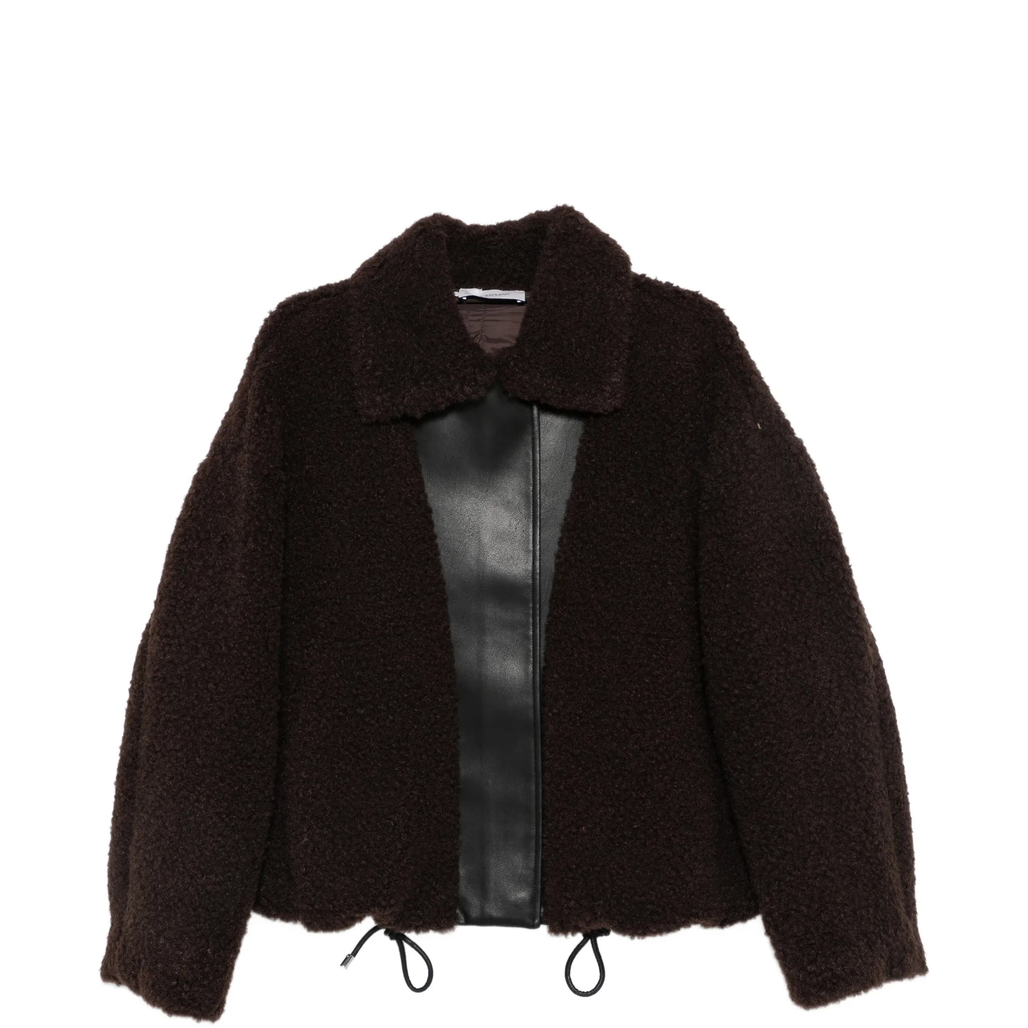 Sportmax Teddyjacke mit Kunstledereinsätzen in Braun – Ansicht 1