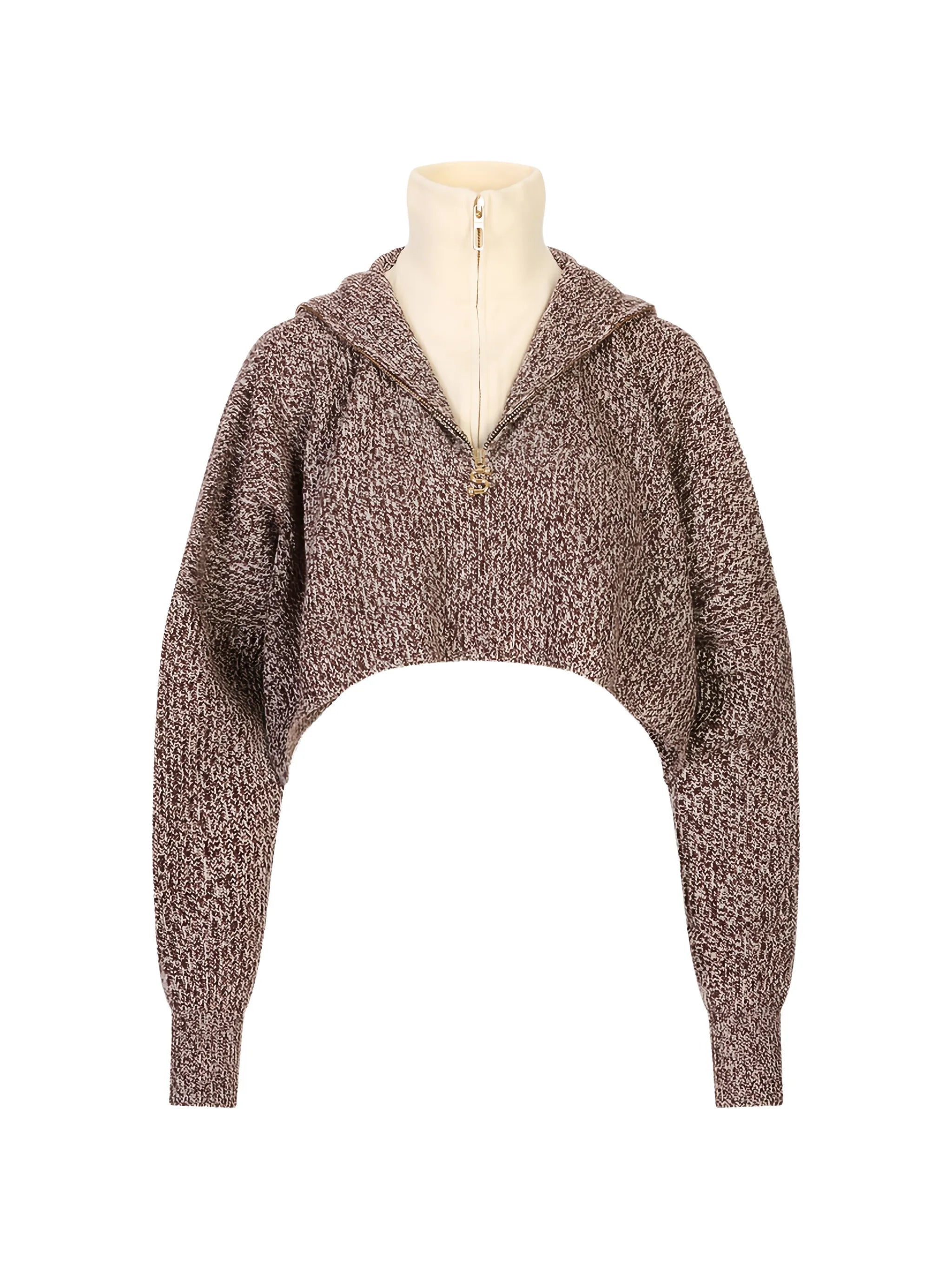 Sportmax Cropped Pullover mit eingesetztem Kragen in Braun/Weiß melange – Ansicht 1