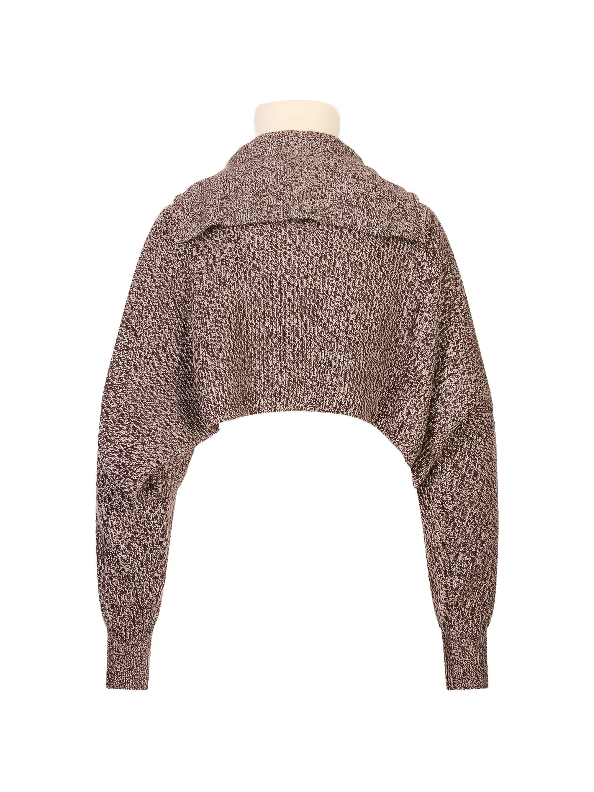 Sportmax Cropped Pullover mit eingesetztem Kragen in Braun/Weiß melange – Ansicht 2