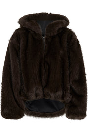 Dunkelbrauner Fake Fur Hoodie von Gestuz – Ansicht 4