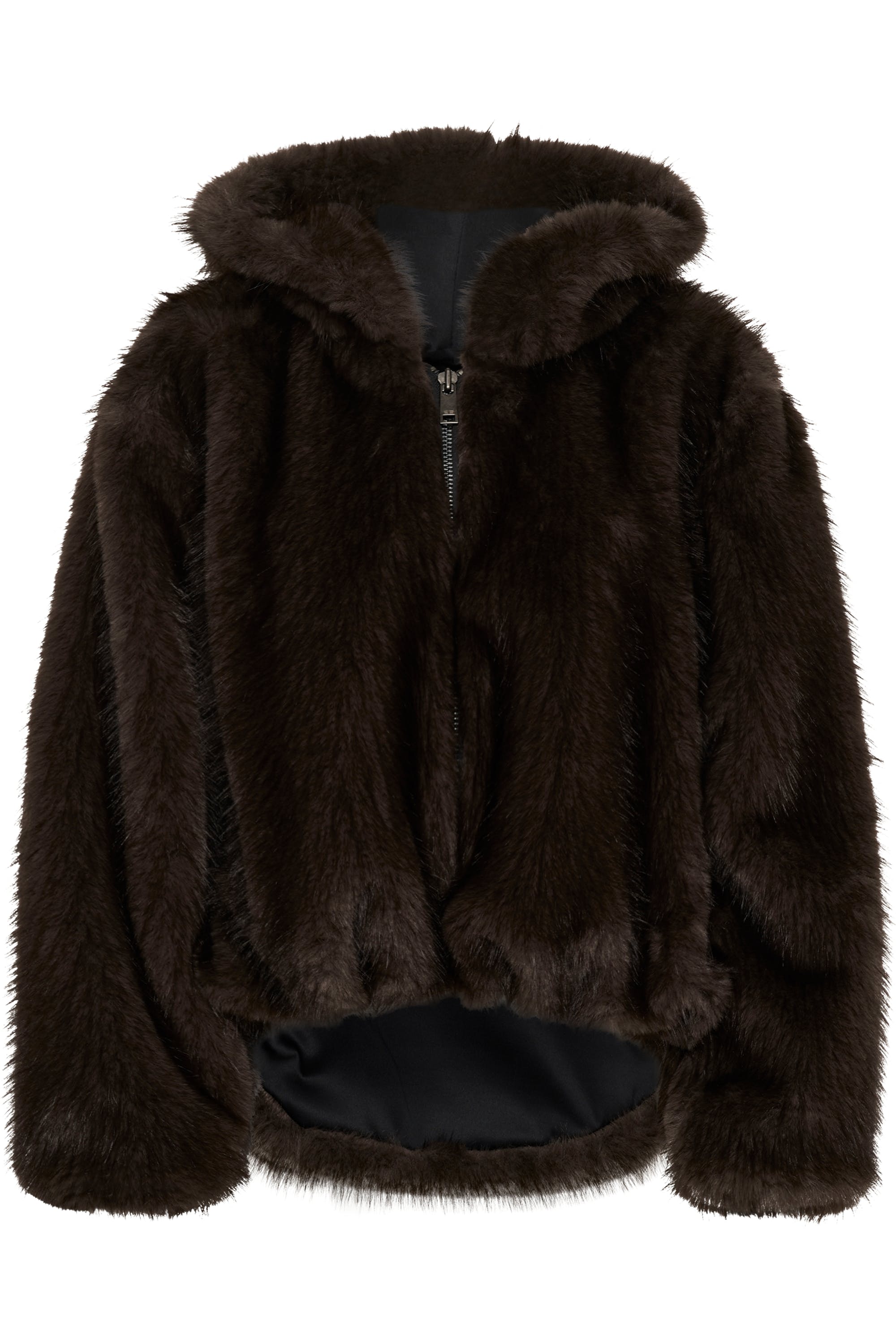 Dunkelbrauner Fake Fur Hoodie von Gestuz – Ansicht 4