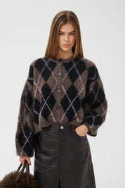 Gestuz Brauner Cardigan mit Argyle-Muster – Ansicht 1