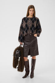 Gestuz Brauner Cardigan mit Argyle-Muster – Ansicht 2