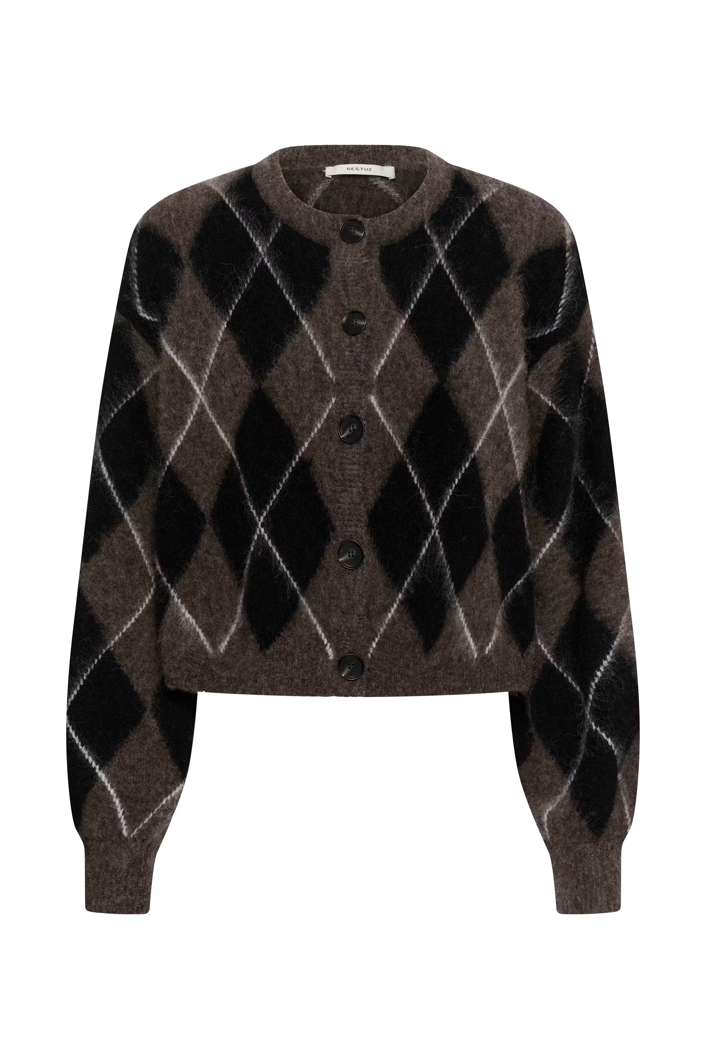 Gestuz Brauner Cardigan mit Argyle-Muster – Ansicht 4