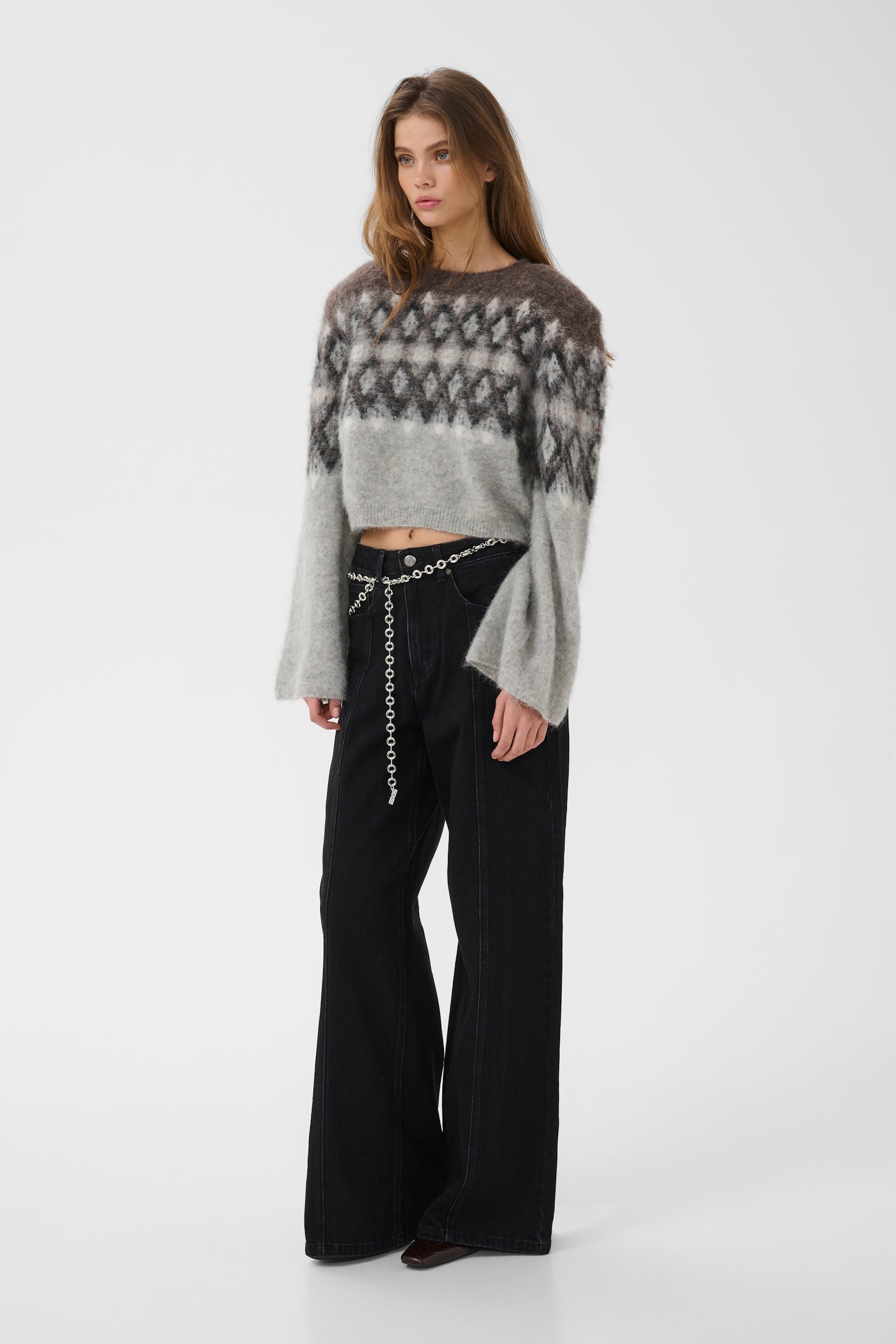 Gestuz Cropped Strickpullover mit Argyle Muster – Ansicht 2