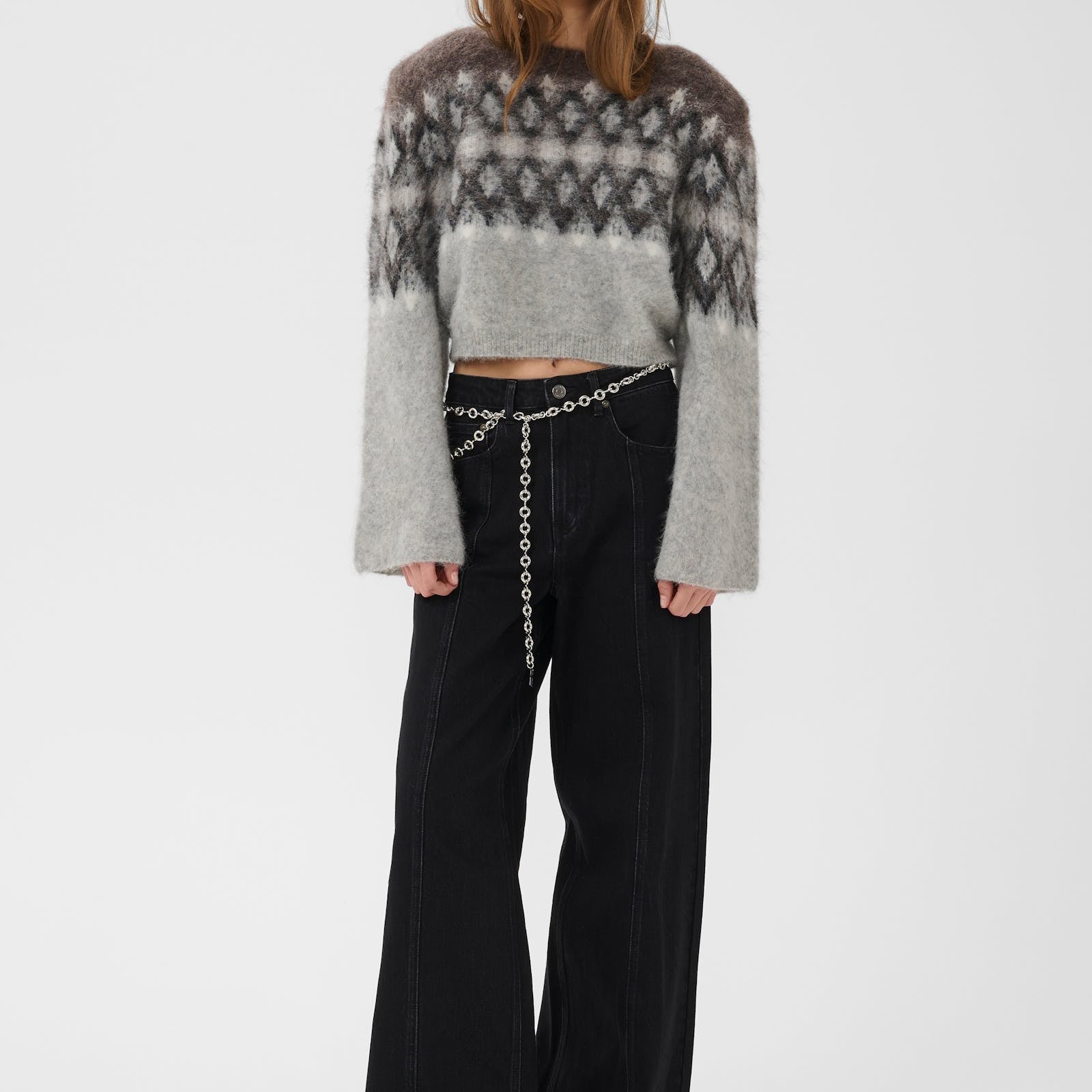 Gestuz Cropped Strickpullover mit Argyle Muster – Produktbild