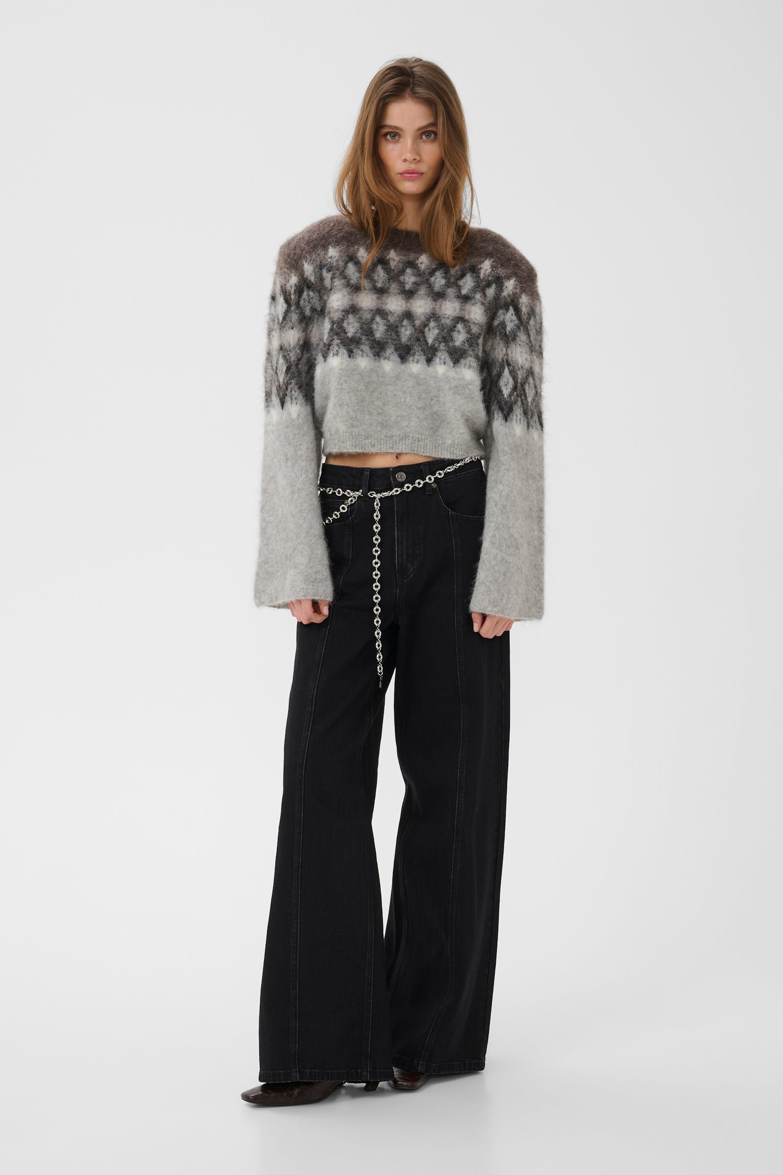 Gestuz Cropped Strickpullover mit Argyle Muster – Produktbild
