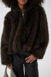 Dunkelbrauner Fake Fur Hoodie von Gestuz – Ansicht 7