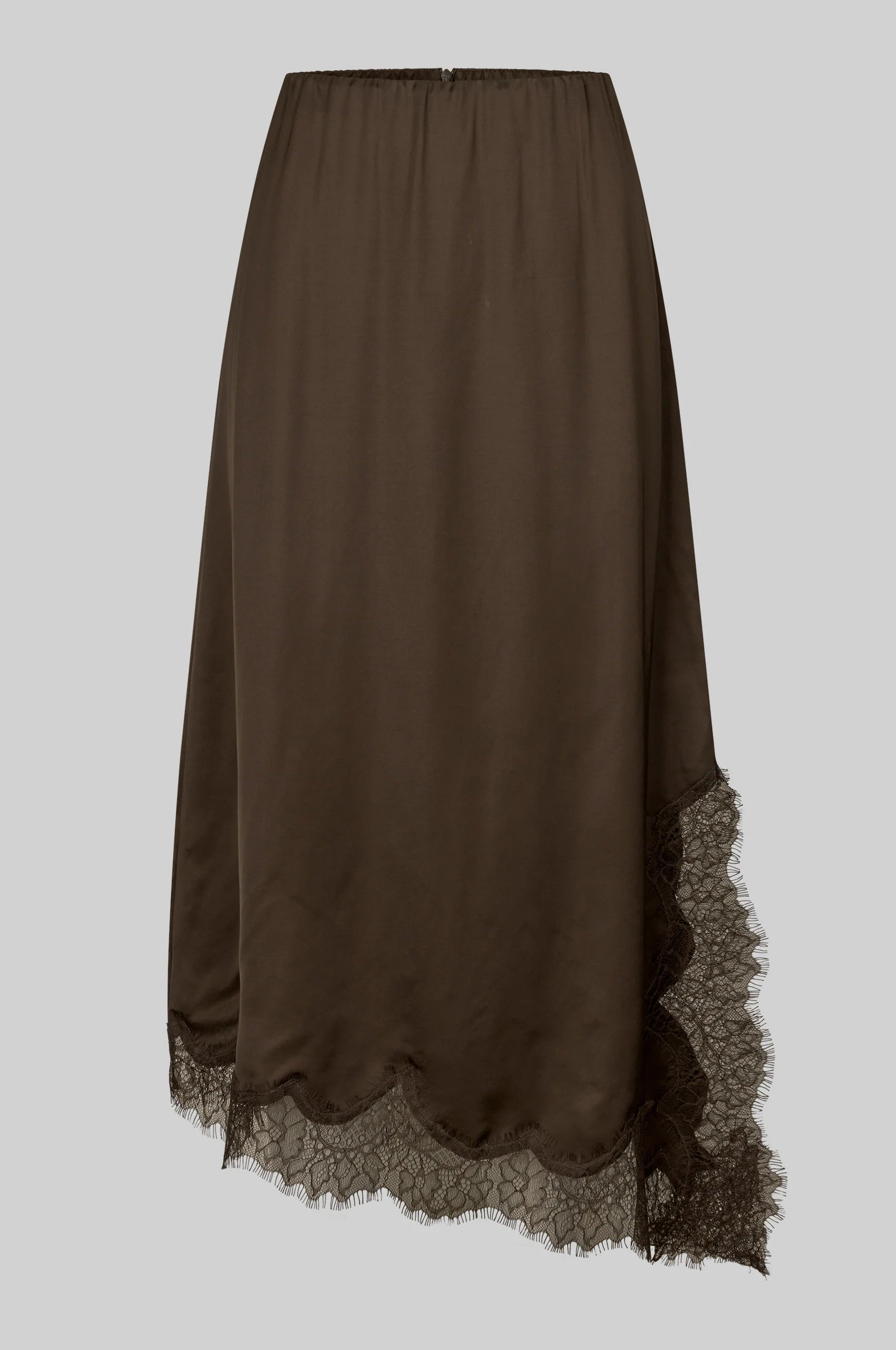 Schwarzer Satinrock mit Spitzenbesatz