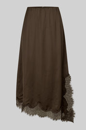 Schwarzer Satinrock mit Spitzenbesatz