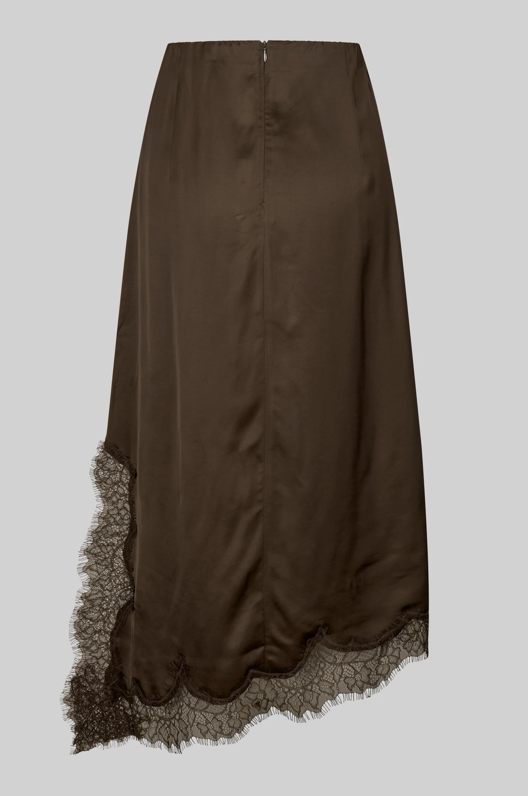 Schwarzer Satinrock mit Spitzenbesatz