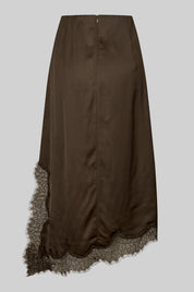 Schwarzer Satinrock mit Spitzenbesatz