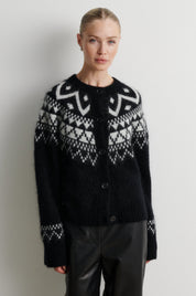 Second Female Schwarzer Cardigan mit Intarsie – Produktbild
