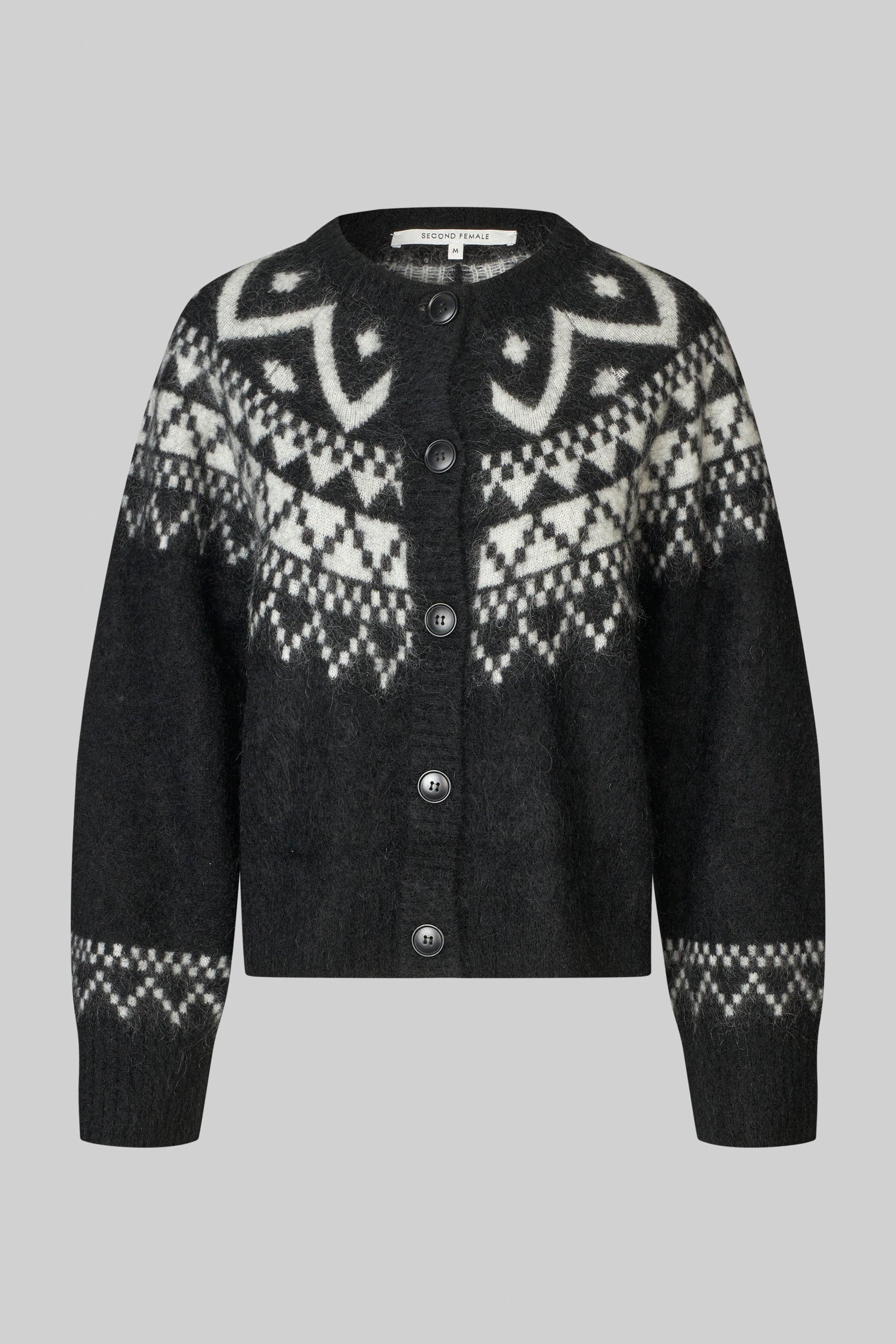 Second Female Schwarzer Cardigan mit Intarsie – Ansicht 2