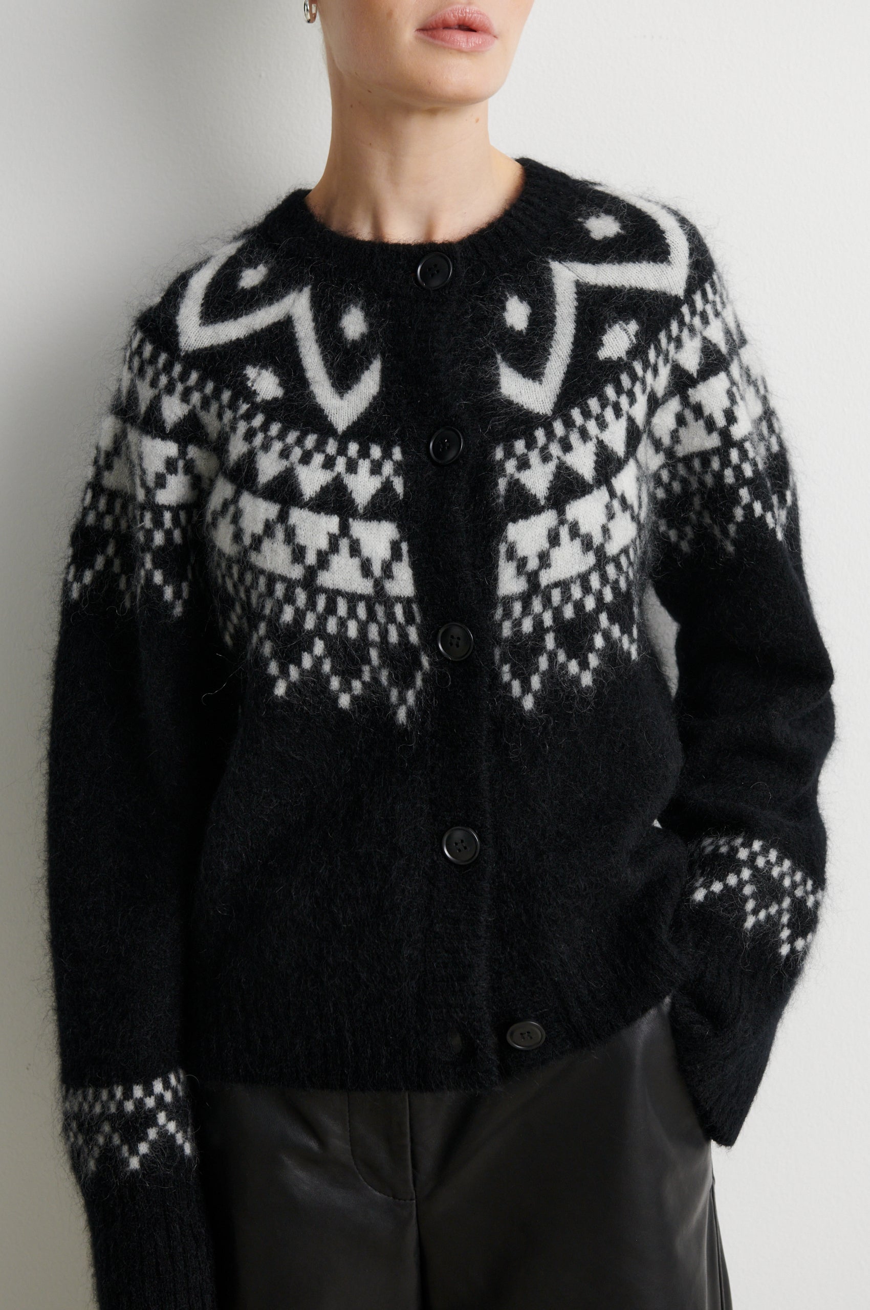 Second Female Schwarzer Cardigan mit Intarsie – Ansicht 3
