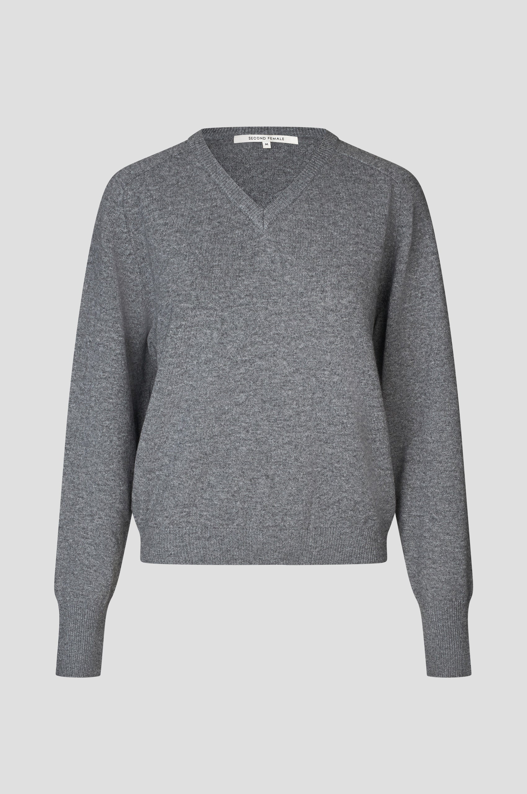 Second Female Mittelgrauer Wolle-Kaschmir V-Neck Pullover – Ansicht 2
