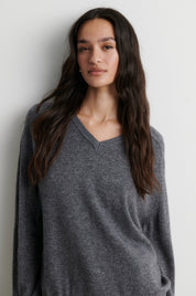 Second Female Mittelgrauer Wolle-Kaschmir V-Neck Pullover – Ansicht 3
