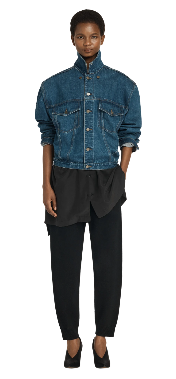 Entire Studios Mittelblaue Denimjacke mit Schulterpolster