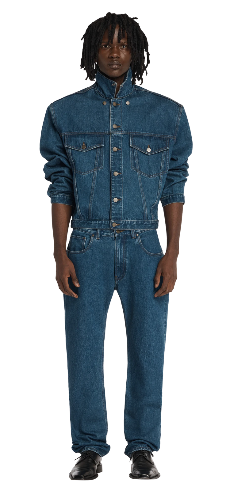 Entire Studios Mittelblaue Denimjacke mit Schulterpolster