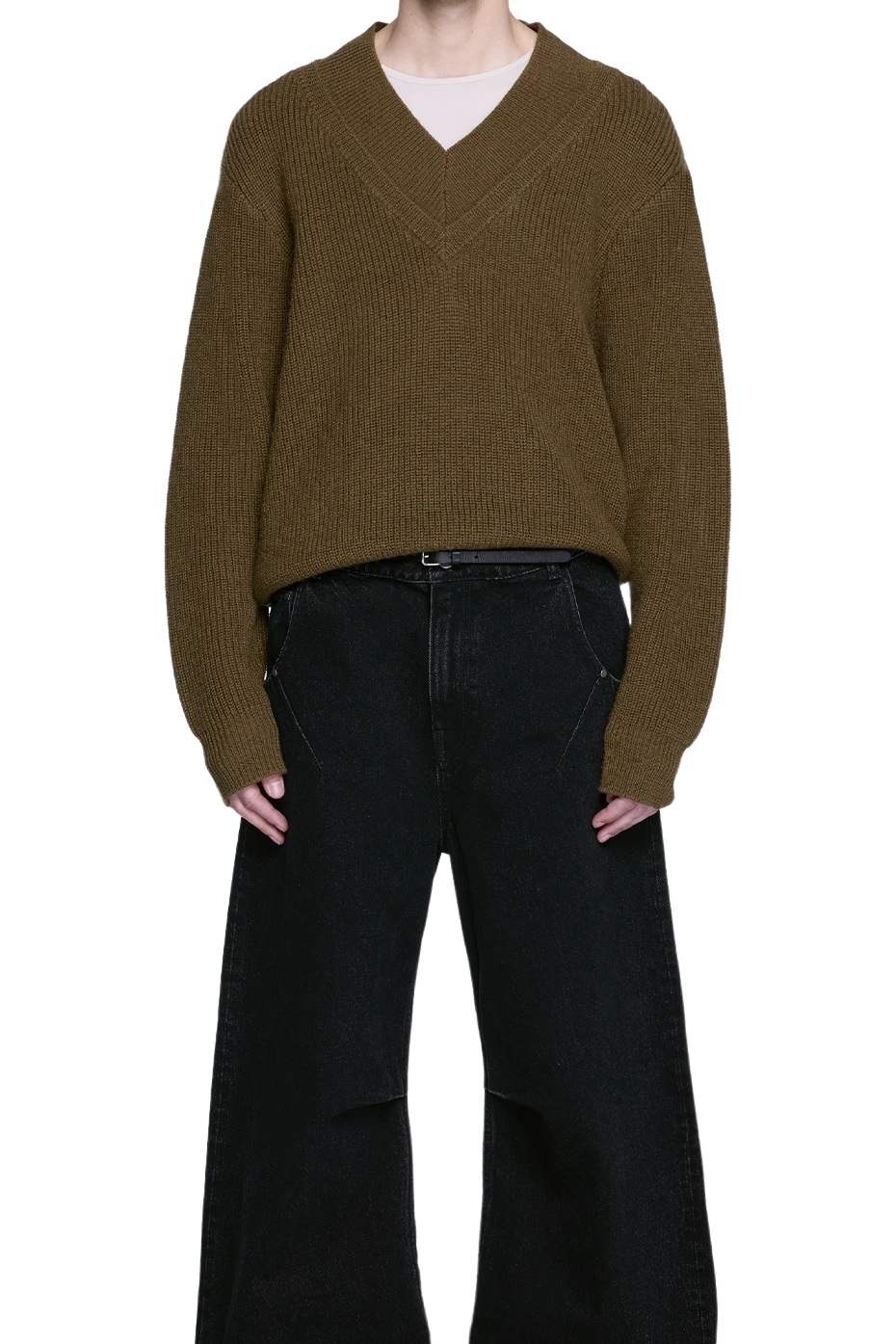 Entire Studios Olivgrüner Grobstrickpullover – Ansicht 1
