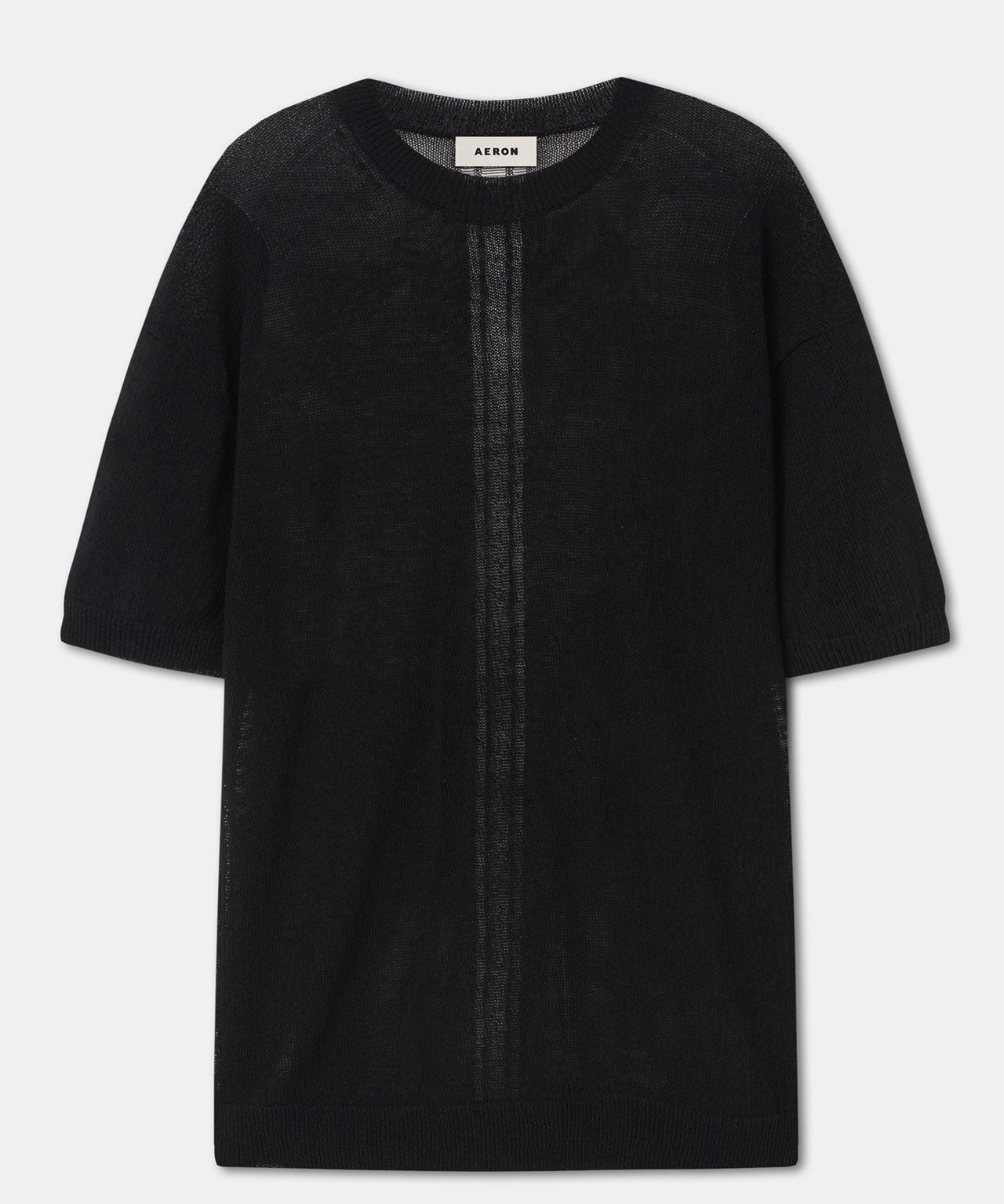 AERON Schwarzes, gestricktes T-Shirt mit offener Naht