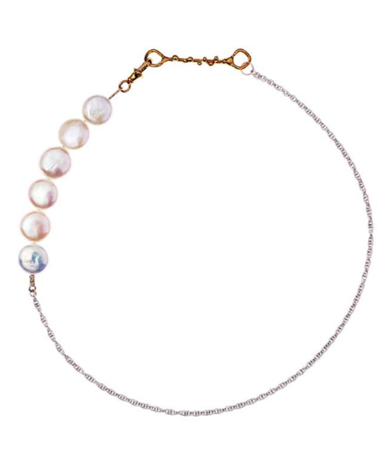 Halskette mit Flachperlen im Silber/Gold Mix