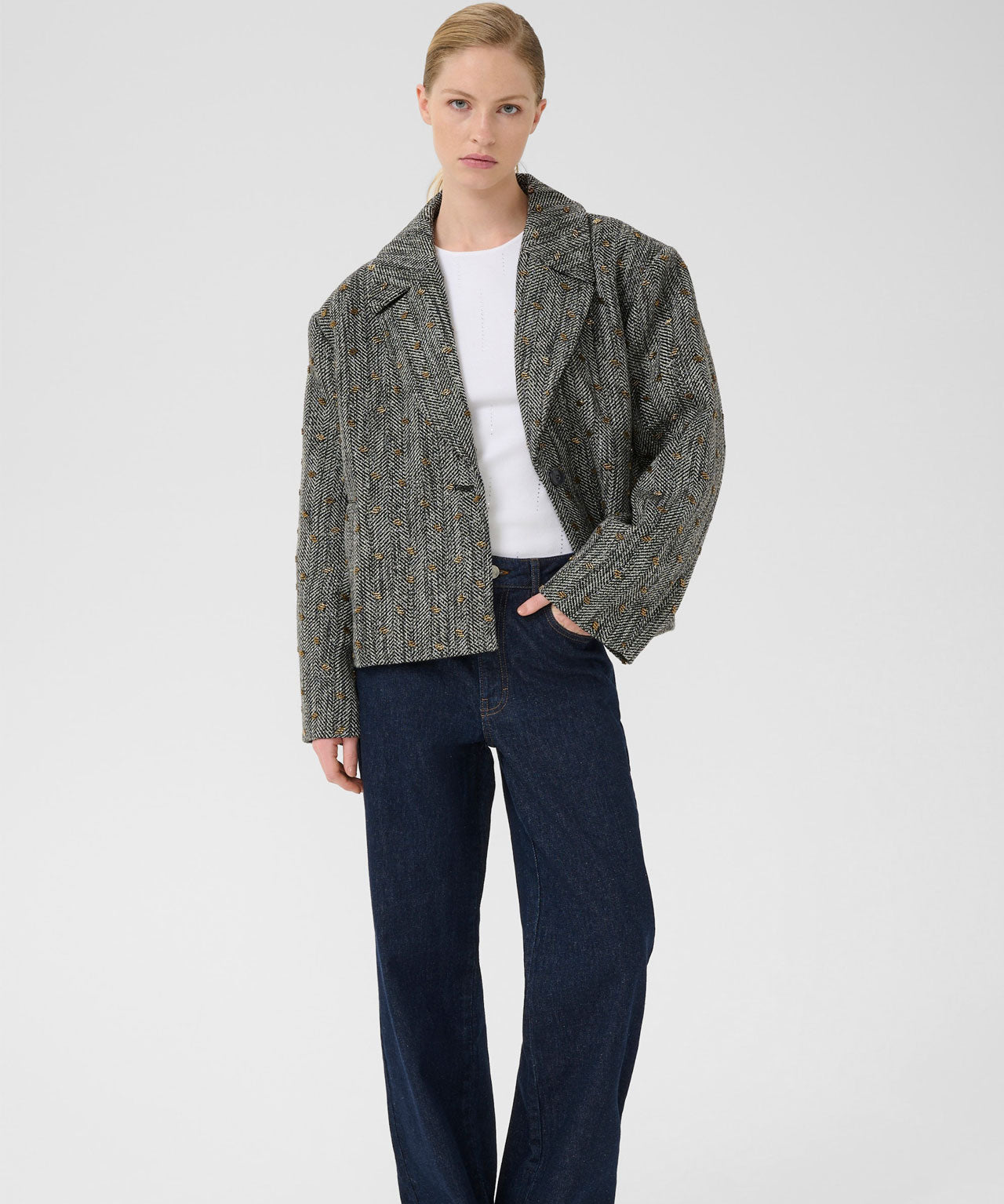 GESTUZ Oversized Blazer mit Herringbonetsruktur