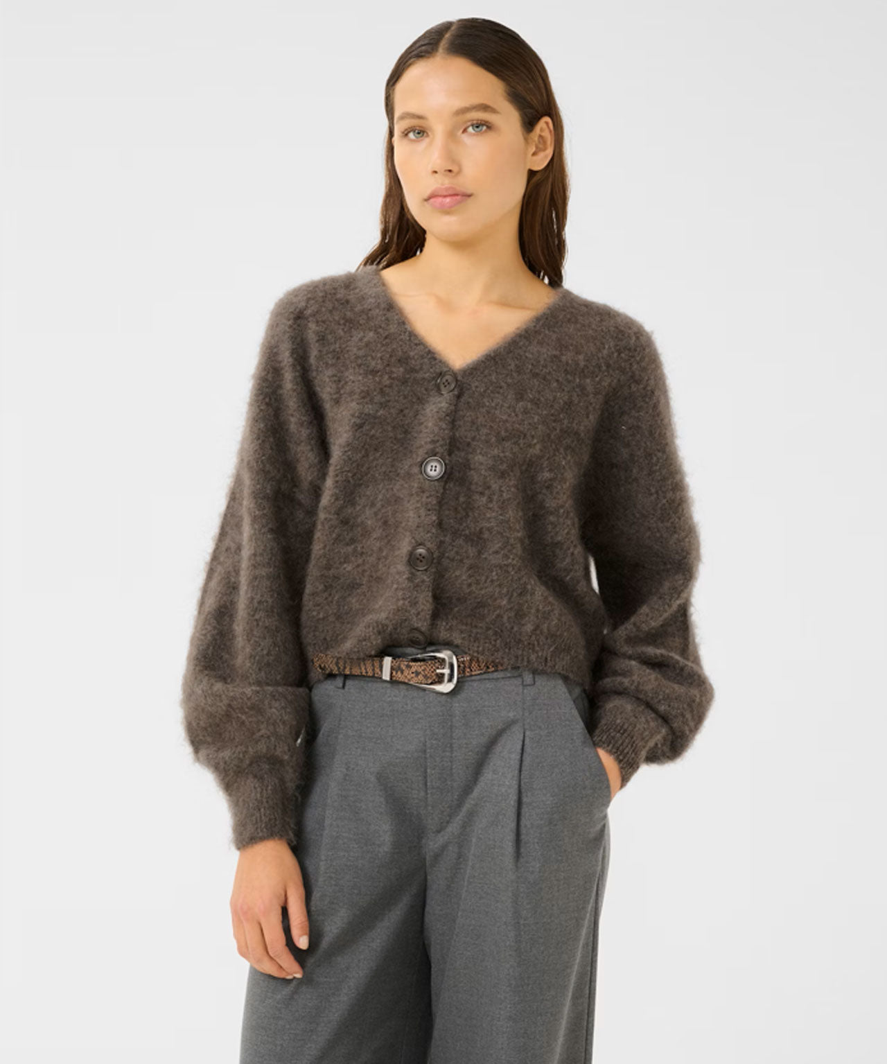 GESTUZ Brauner Strickcardigan mit Mohair