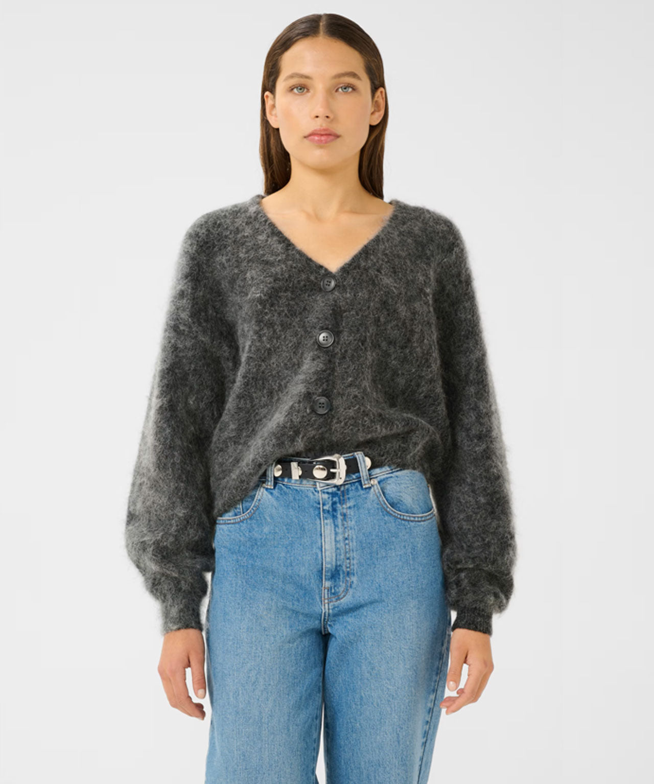 GESTUZ Grauer Strickcardigan mit Mohair