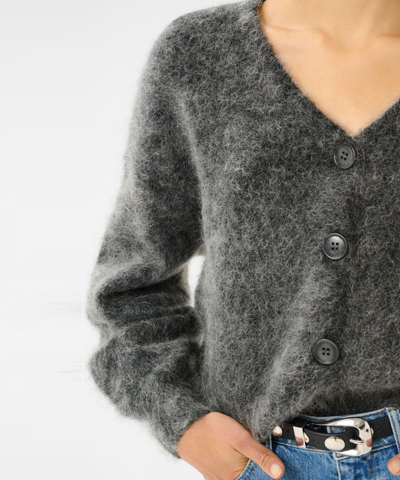 GESTUZ Grauer Strickcardigan mit Mohair