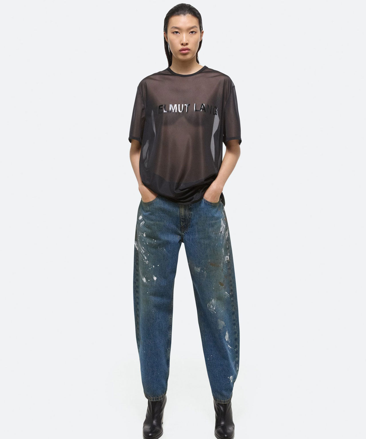 HELMUT LANG Zartes Mesh-TShirt mit Logoprint, 2 Farben