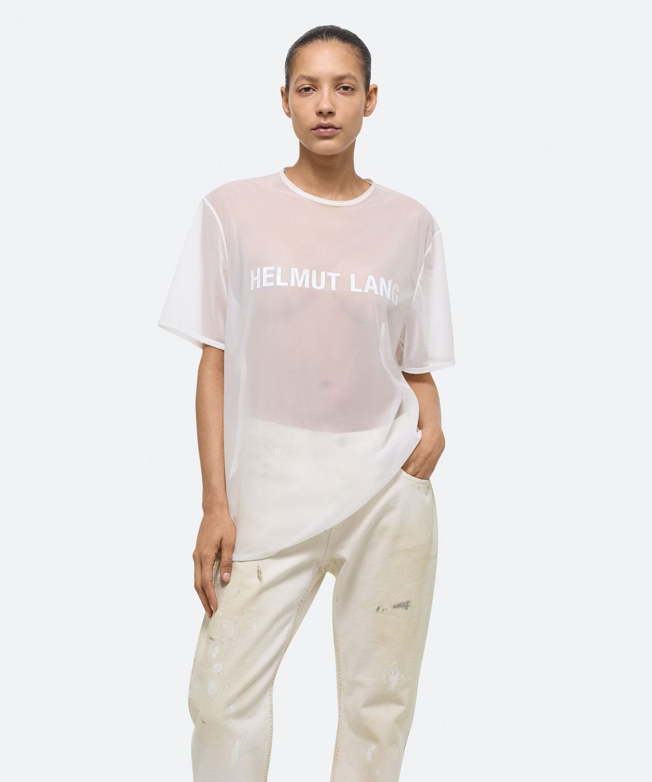 HELMUT LANG Zartes Mesh-TShirt mit Logoprint, 2 Farben