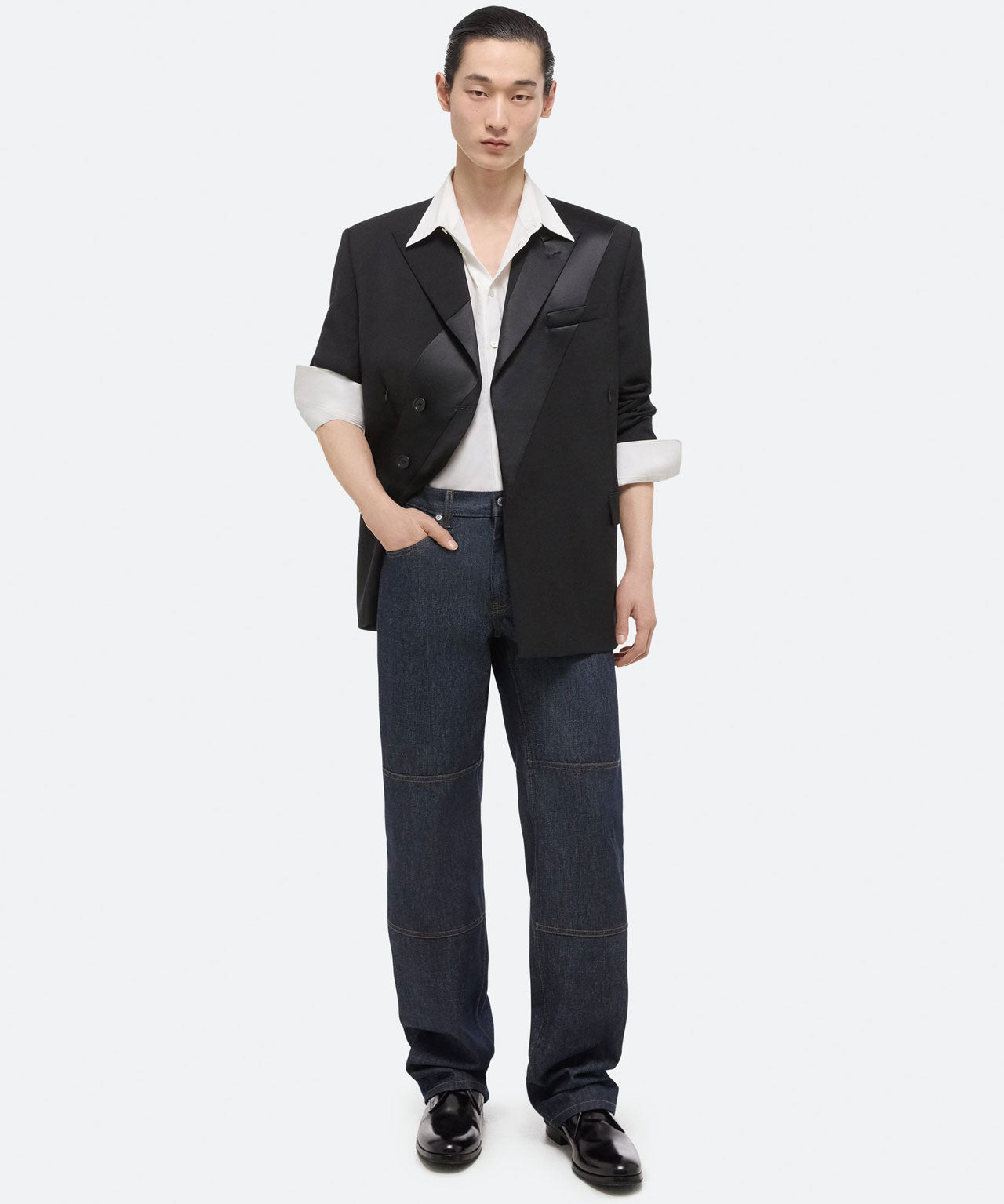 HELMUT LANG Schwarzer Anzugblazer mit Satineinsatz