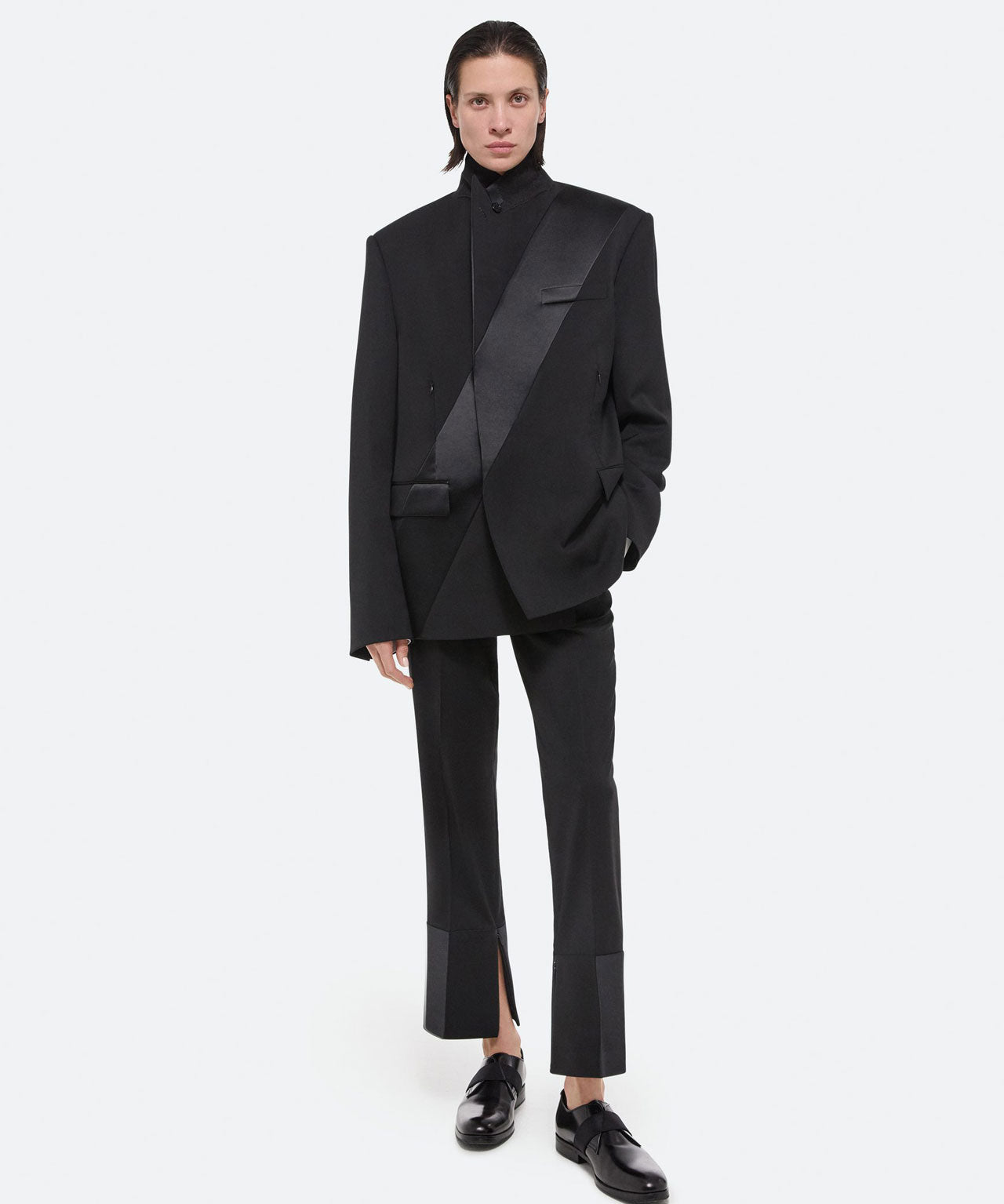 HELMUT LANG Schwarzer Anzugblazer mit Satineinsatz