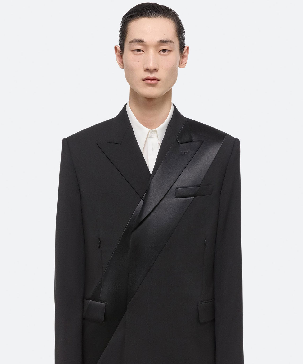 HELMUT LANG Schwarzer Anzugblazer mit Satineinsatz