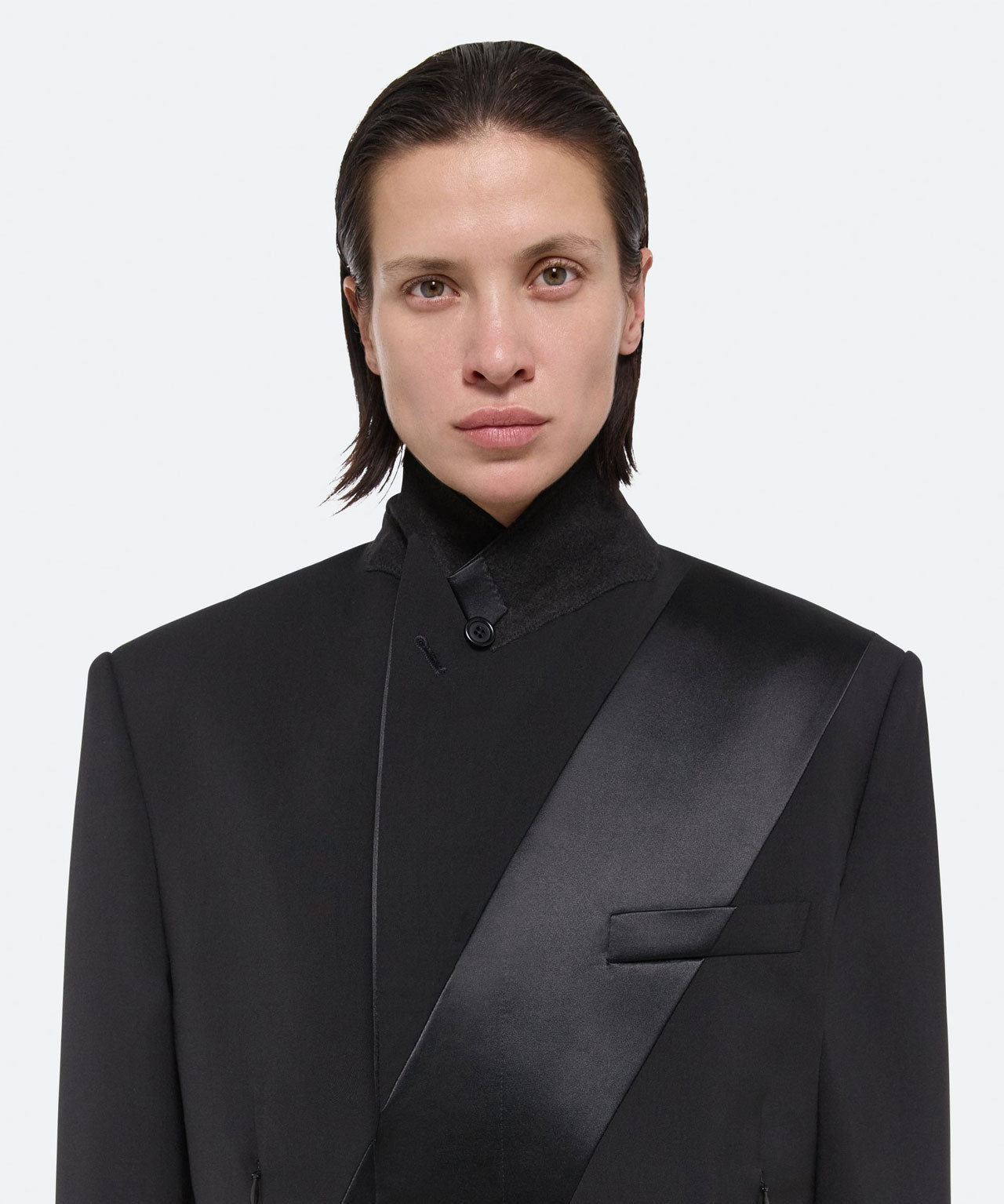 HELMUT LANG Schwarzer Anzugblazer mit Satineinsatz