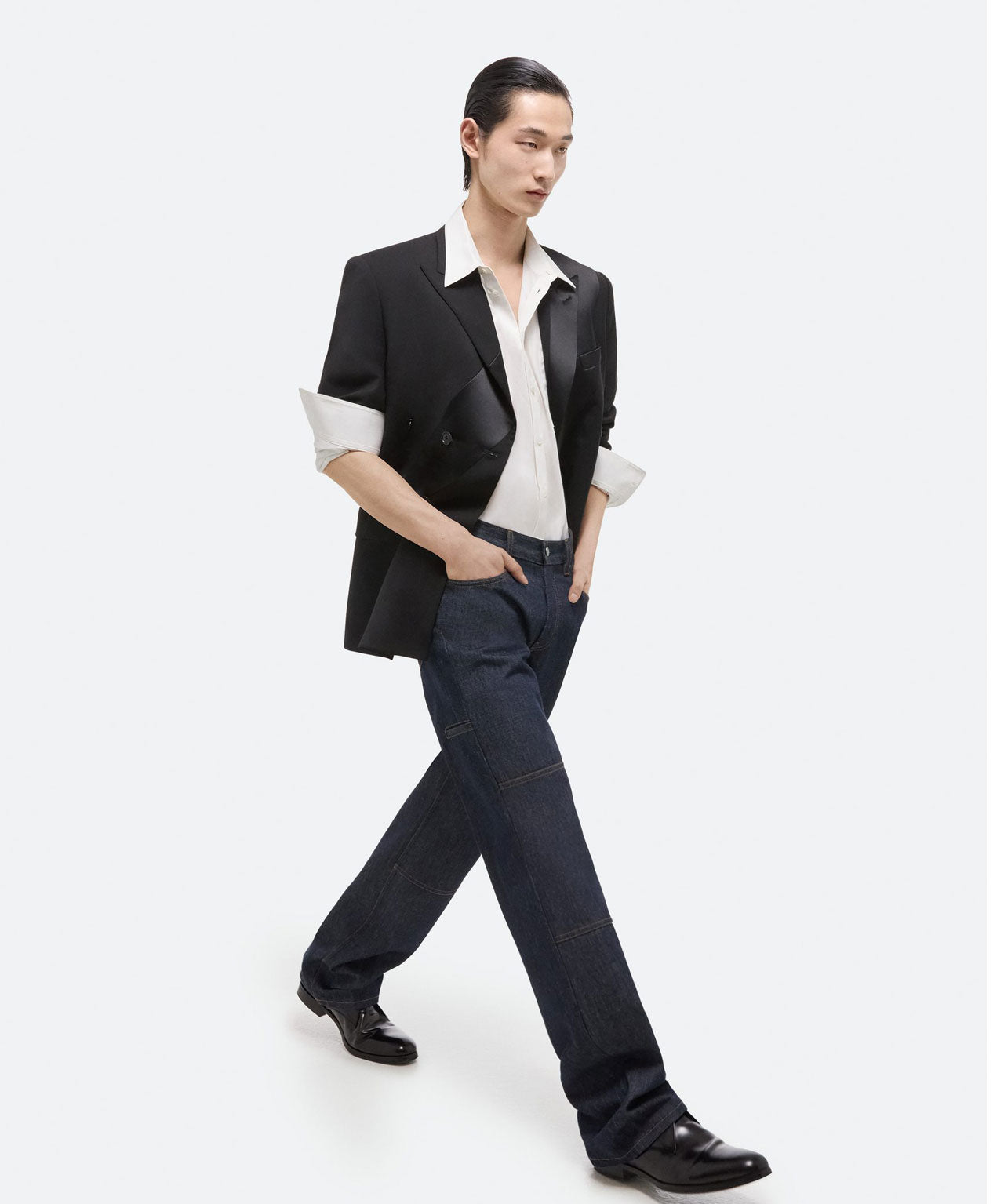 HELMUT LANG Schwarzer Anzugblazer mit Satineinsatz