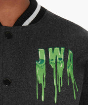 JW ANDERSON Dunkelgrau melierte Collegejacket mit großer Stickerei