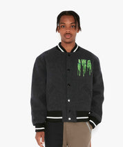 JW ANDERSON Dunkelgrau melierte Collegejacket mit großer Stickerei