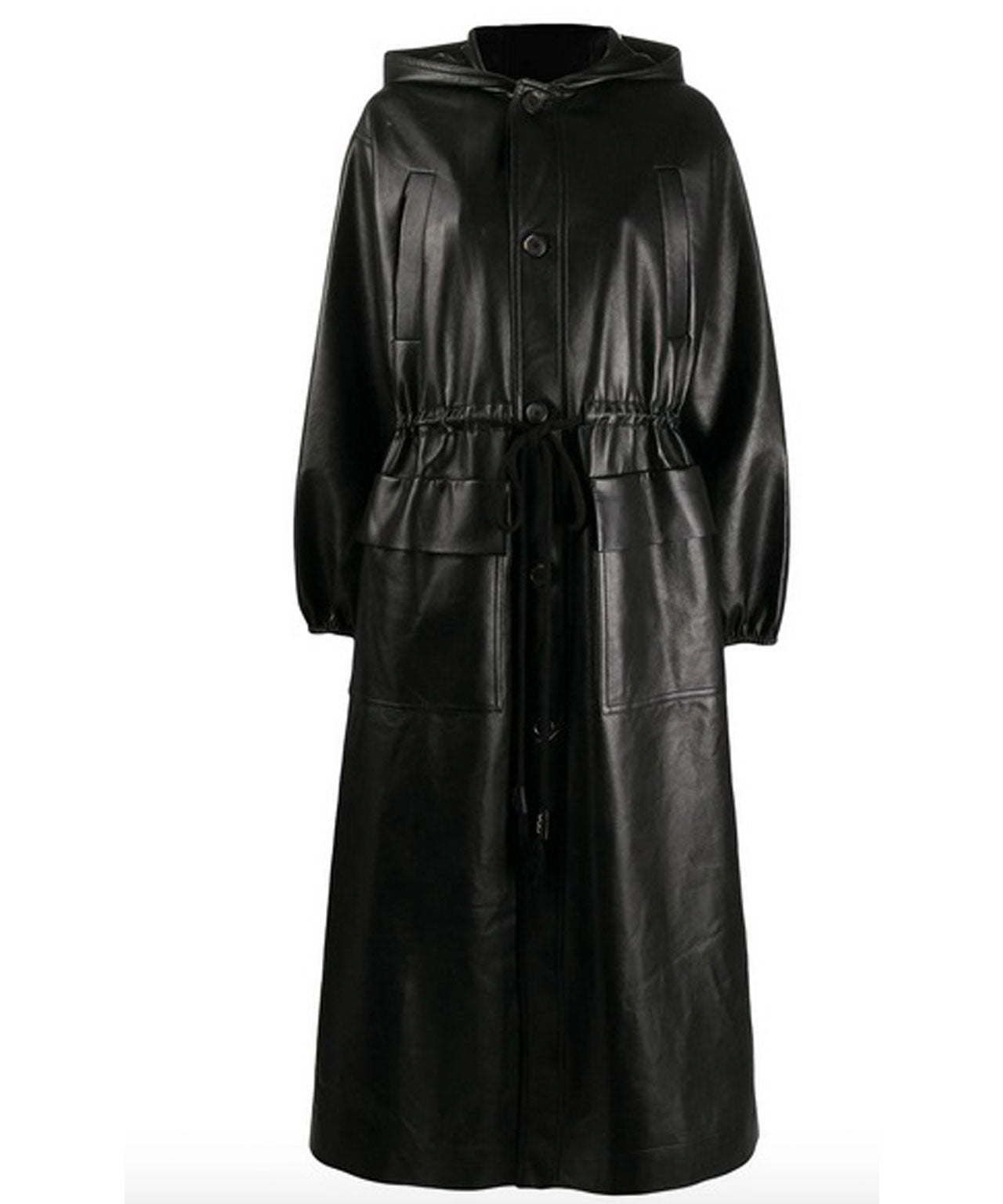 Schwarzer Ledermantel, oversized