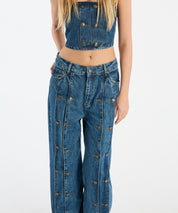 ROTATE Dunkelblaue Jeans mit Knopfdetails