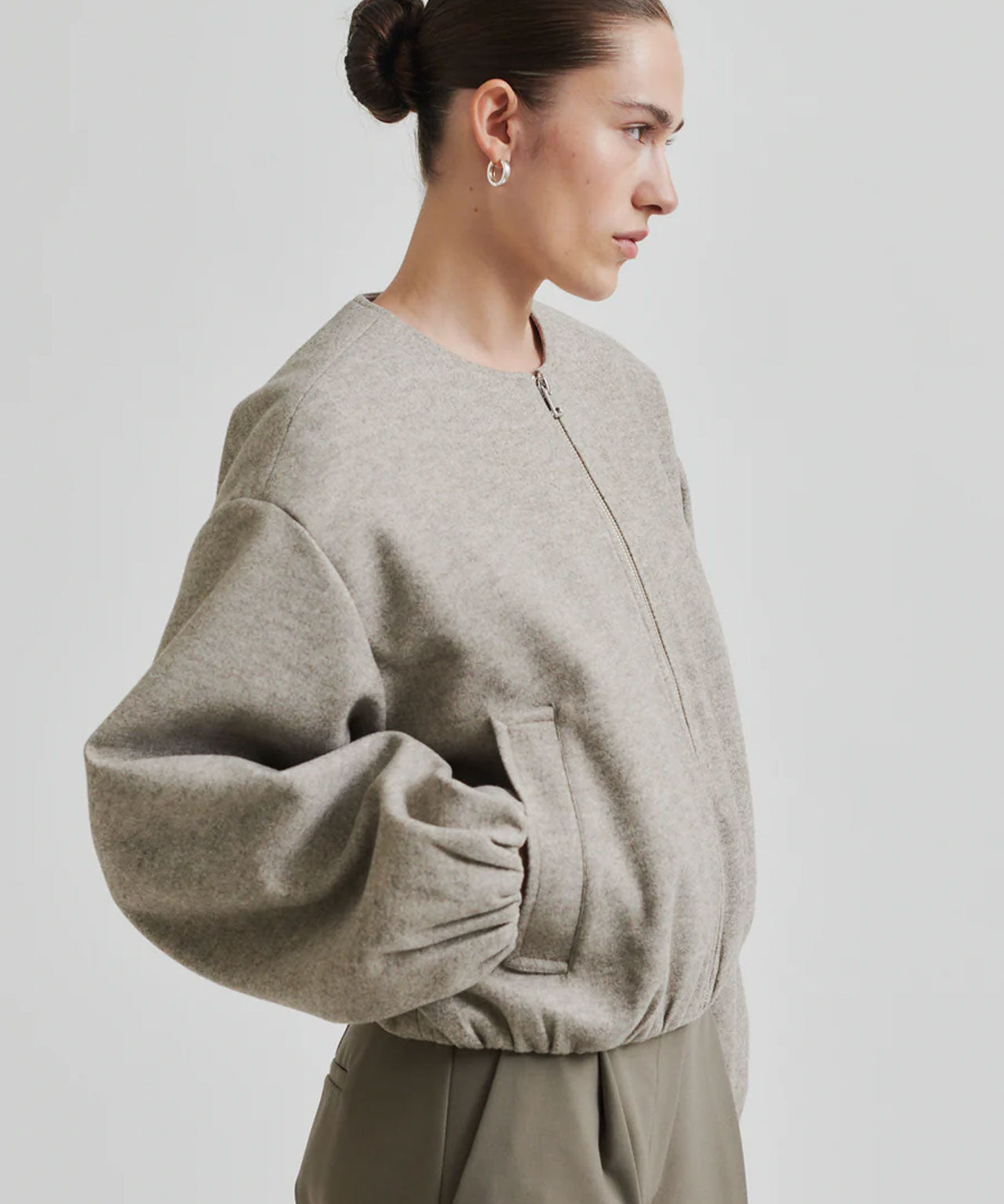 SECOND FEMALE Beige melierte Bomberjacke